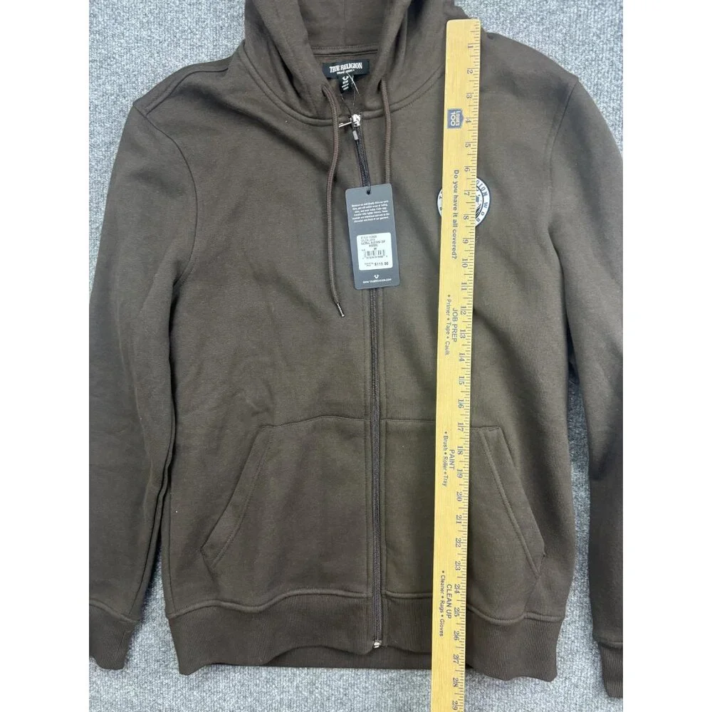 True Religion Hoodie Mens Medium Brown Full Zip Fleece Sweatshirt Buddha Graphic